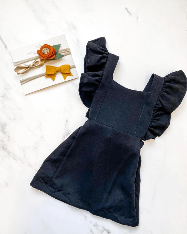 Victoria Ruffle Back Suspender Dress - Obsidian