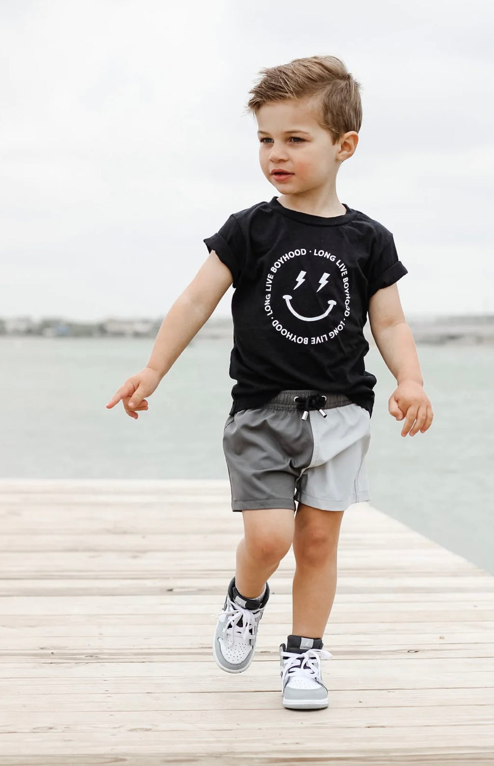 Swim Trunks - Gray Color Block, Kids Board Shorts, Toddler