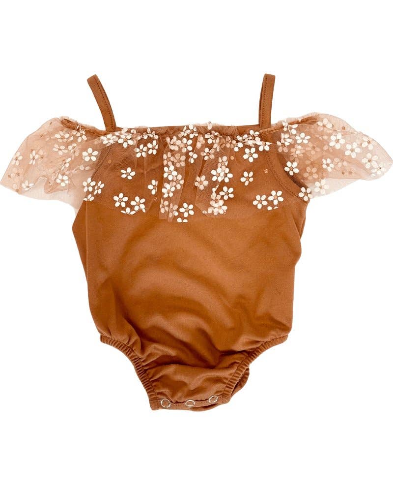 Bristol Applique Off Shoulder Leotard - Mocha