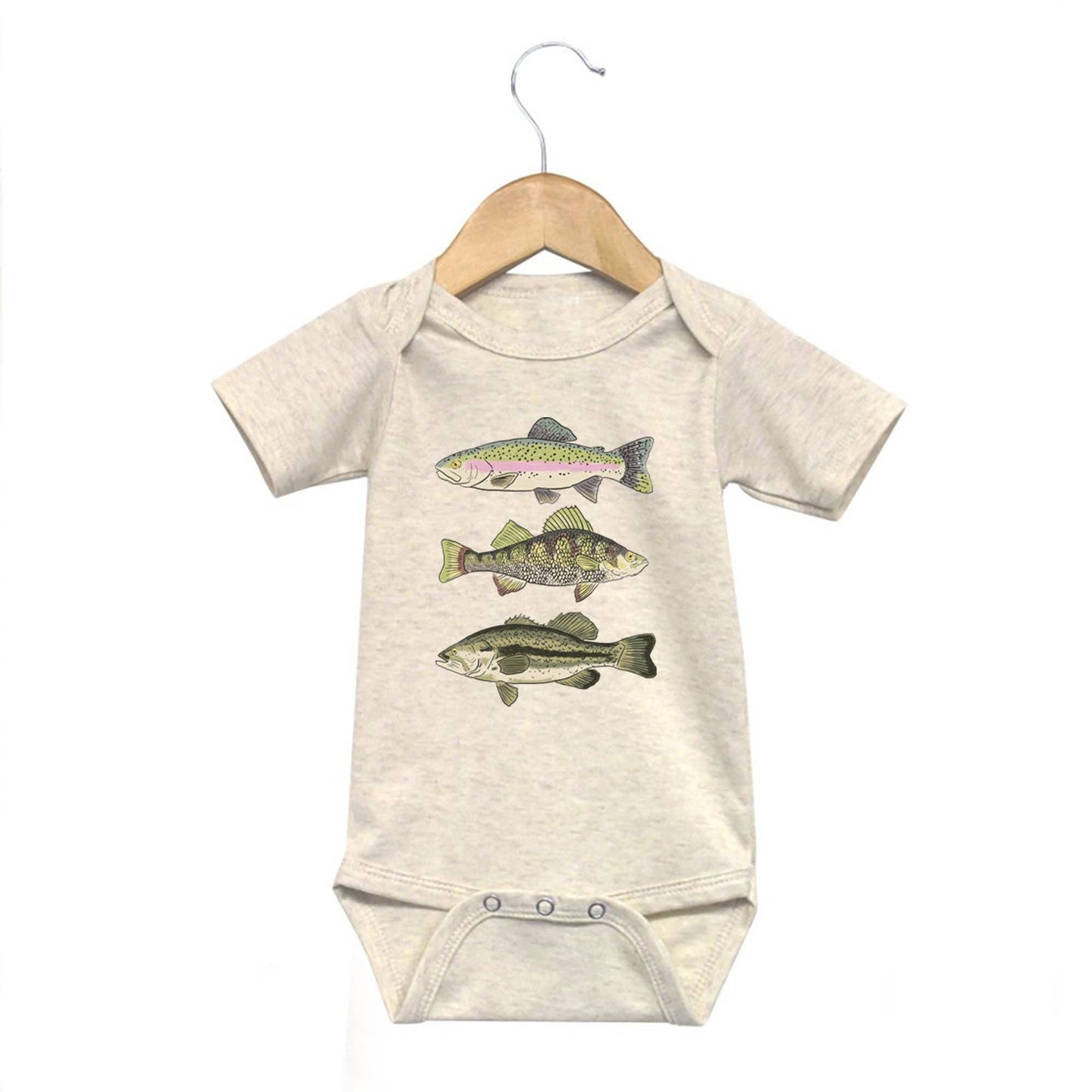 Three Fish Short Sleeve Baby Onesie