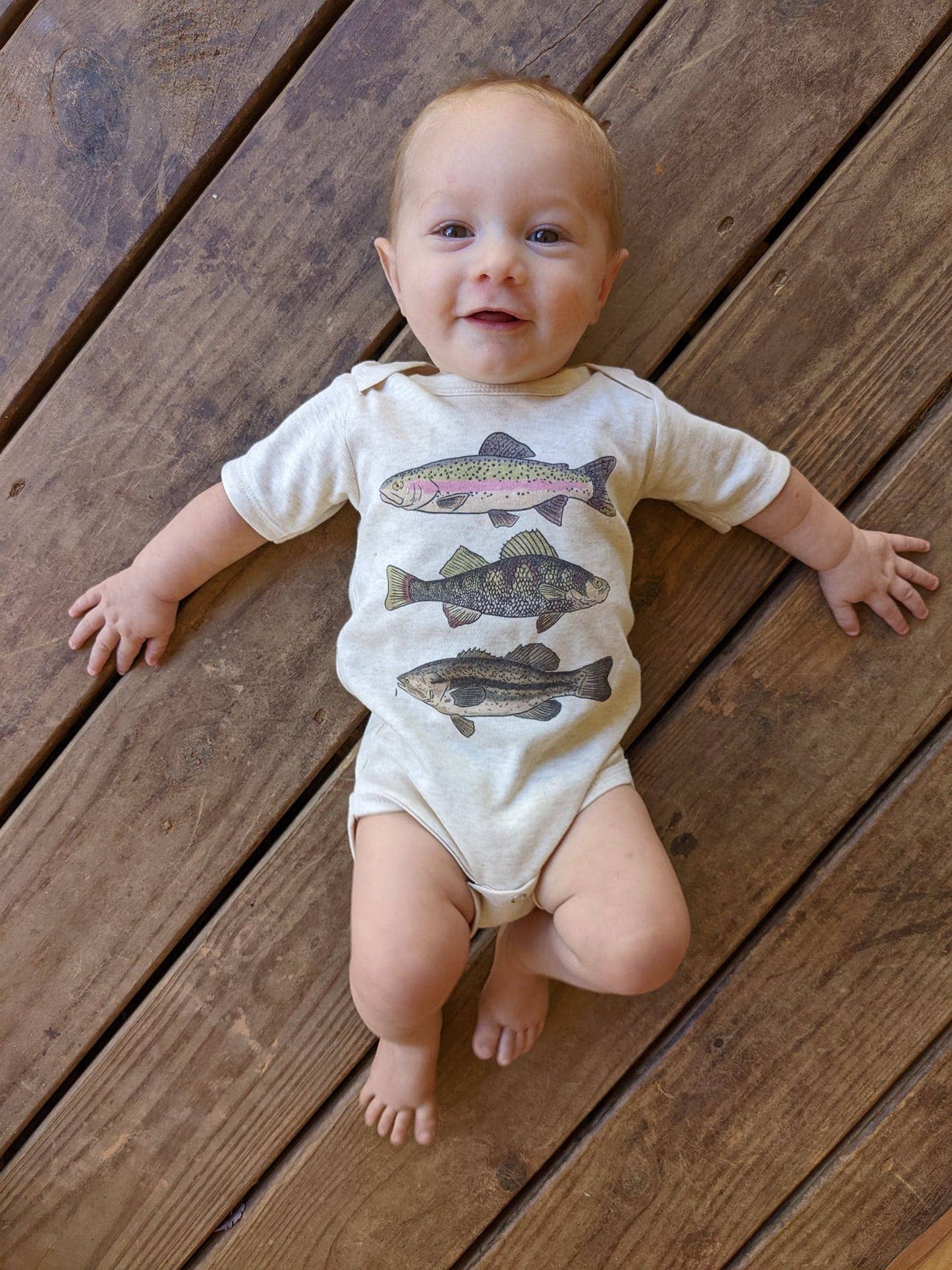 Three Fish Short Sleeve Baby Onesie