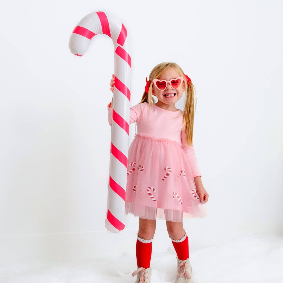 Candy Cane Christmas Long Sleeve Tutu Dress