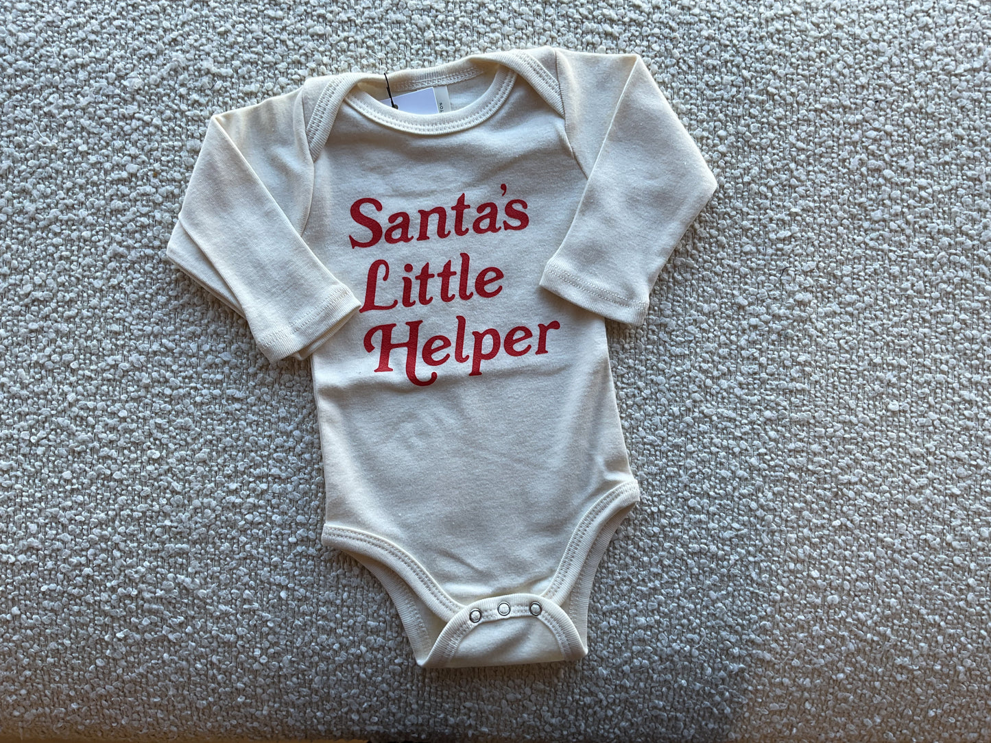 Cream "Santa's Little Helper" Organic Baby Onesie- Long Sleeve