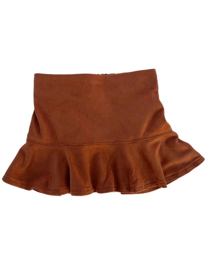 Polly Ruffle Hem Skirt- Caramel Suede