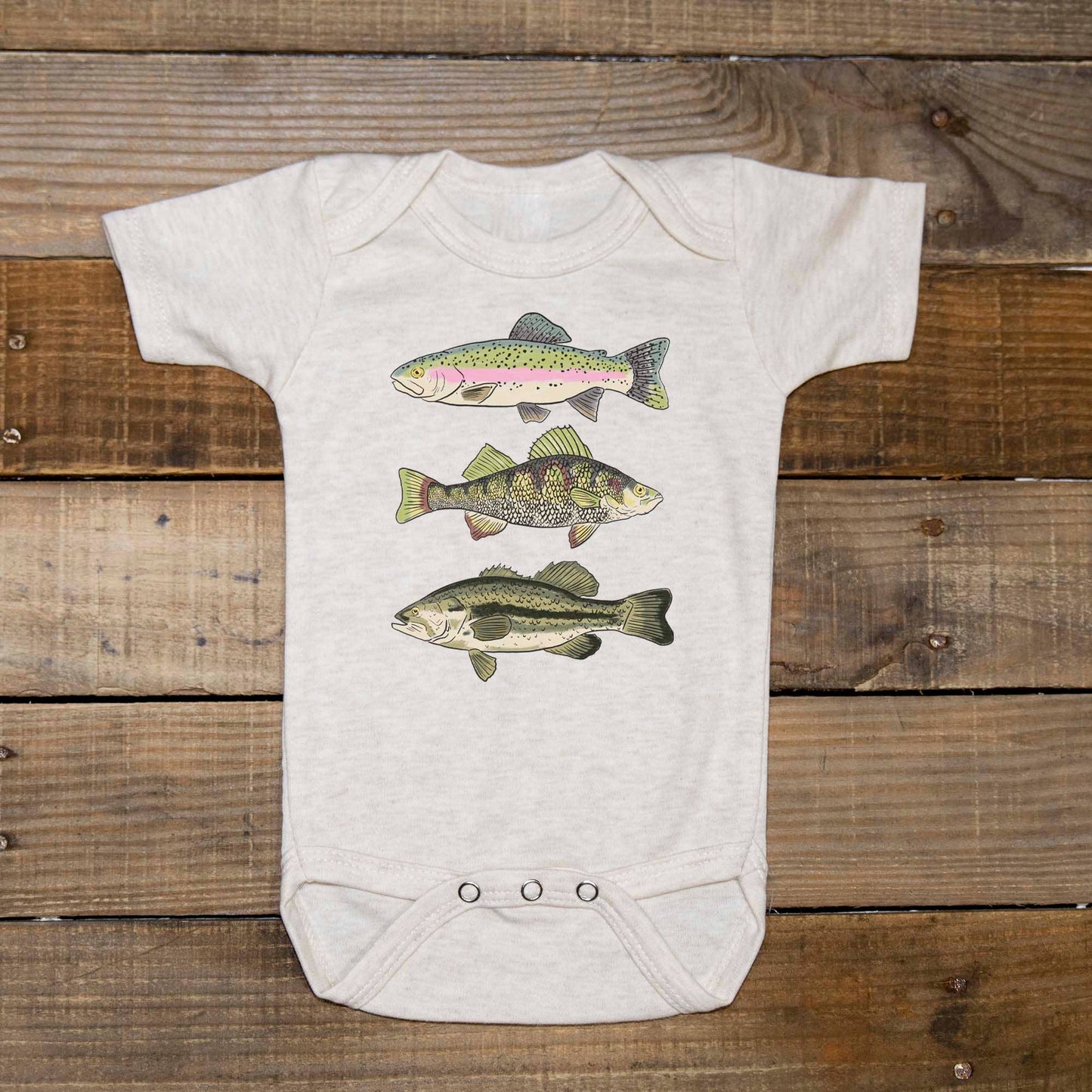 Three Fish Short Sleeve Baby Onesie