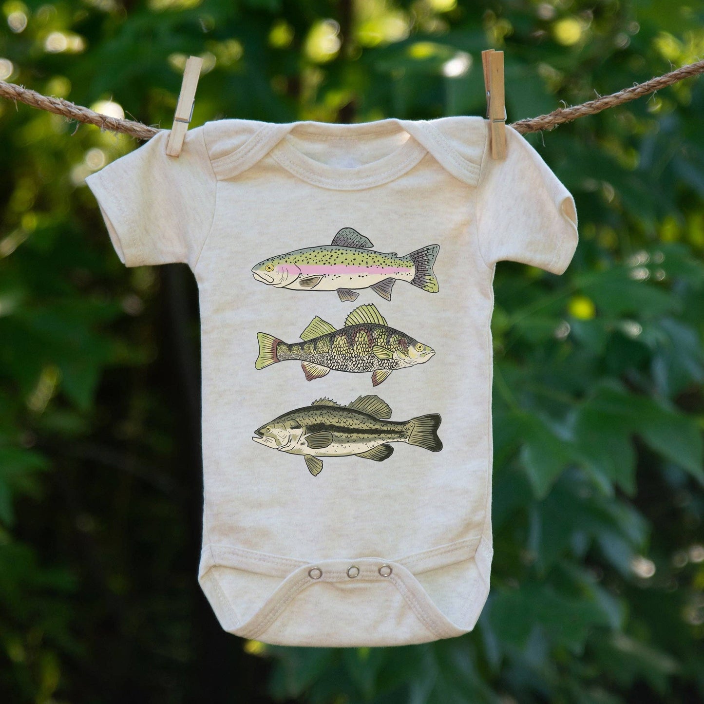 Three Fish Short Sleeve Baby Onesie