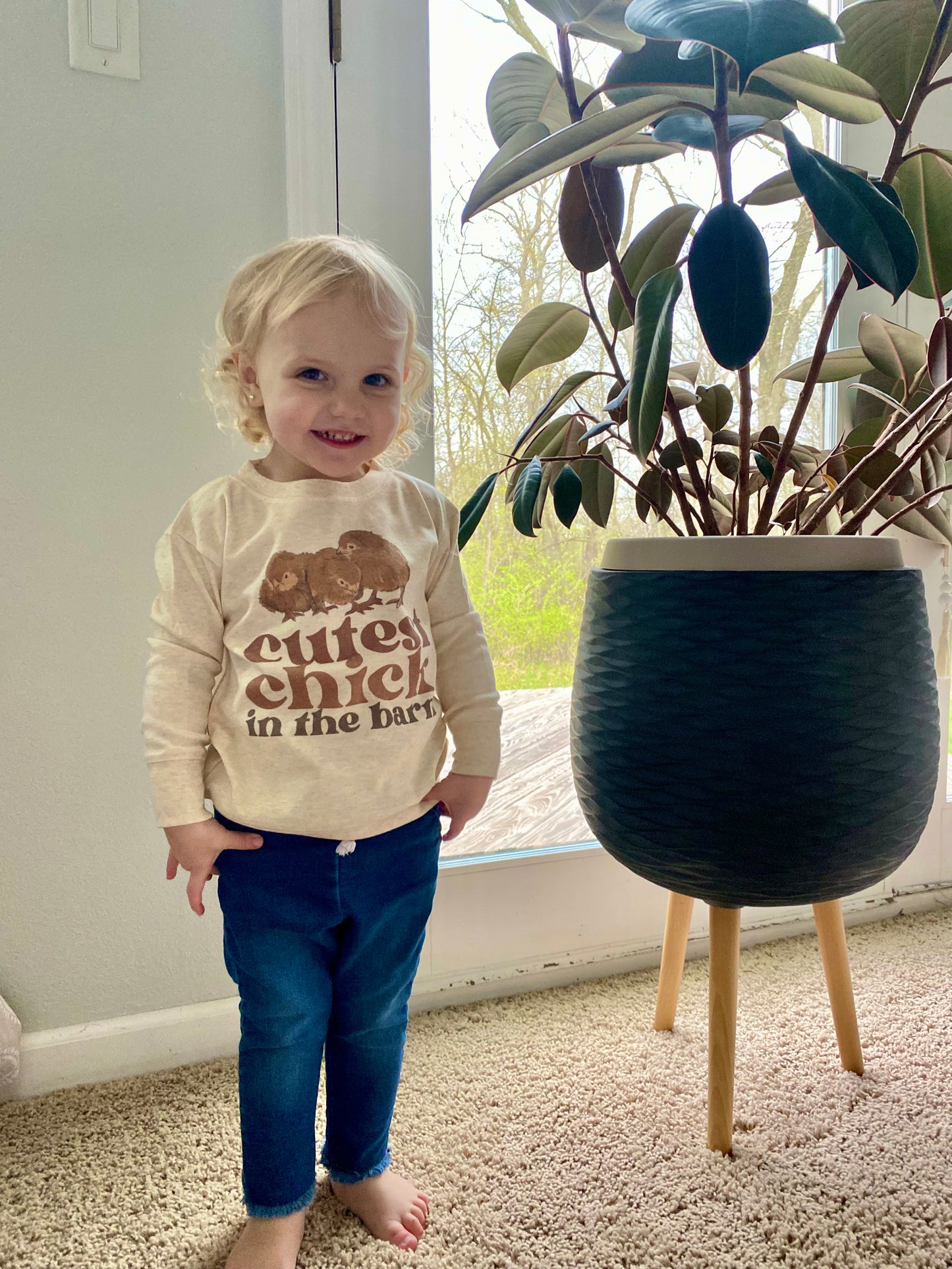 "Cutest Chick in the barn" Beige Long sleeve shirt