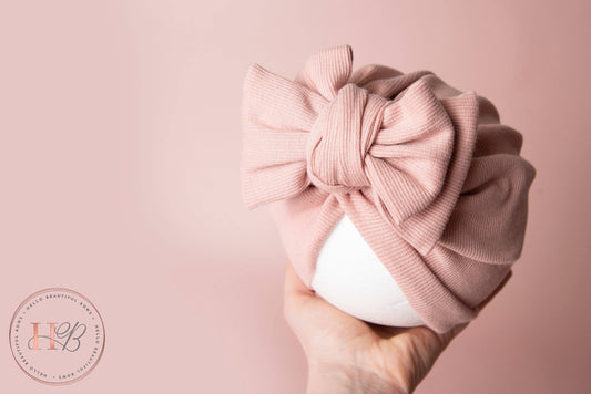 Pink Bow Ribbed Baby Turban