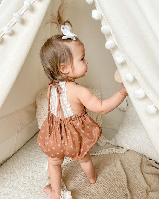 Felicity Lace Back Bubble Romper - Sunny Skies Ahead