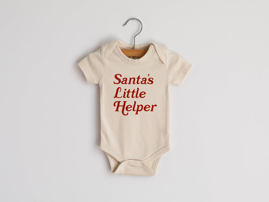 Cream "Santa's Little Helper" Organic Baby Onesie- Short Sleeve