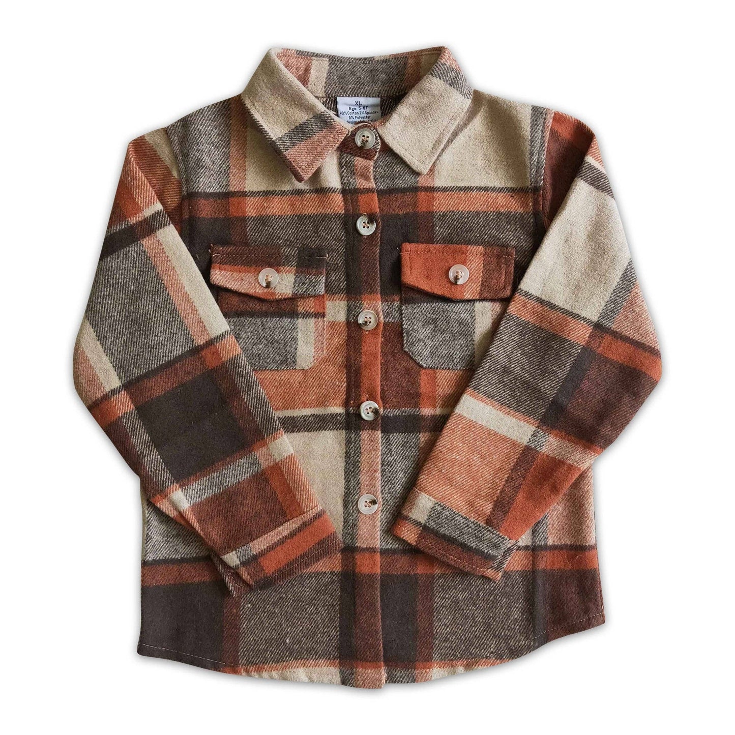 Brown plaid thick flannel button up shirt