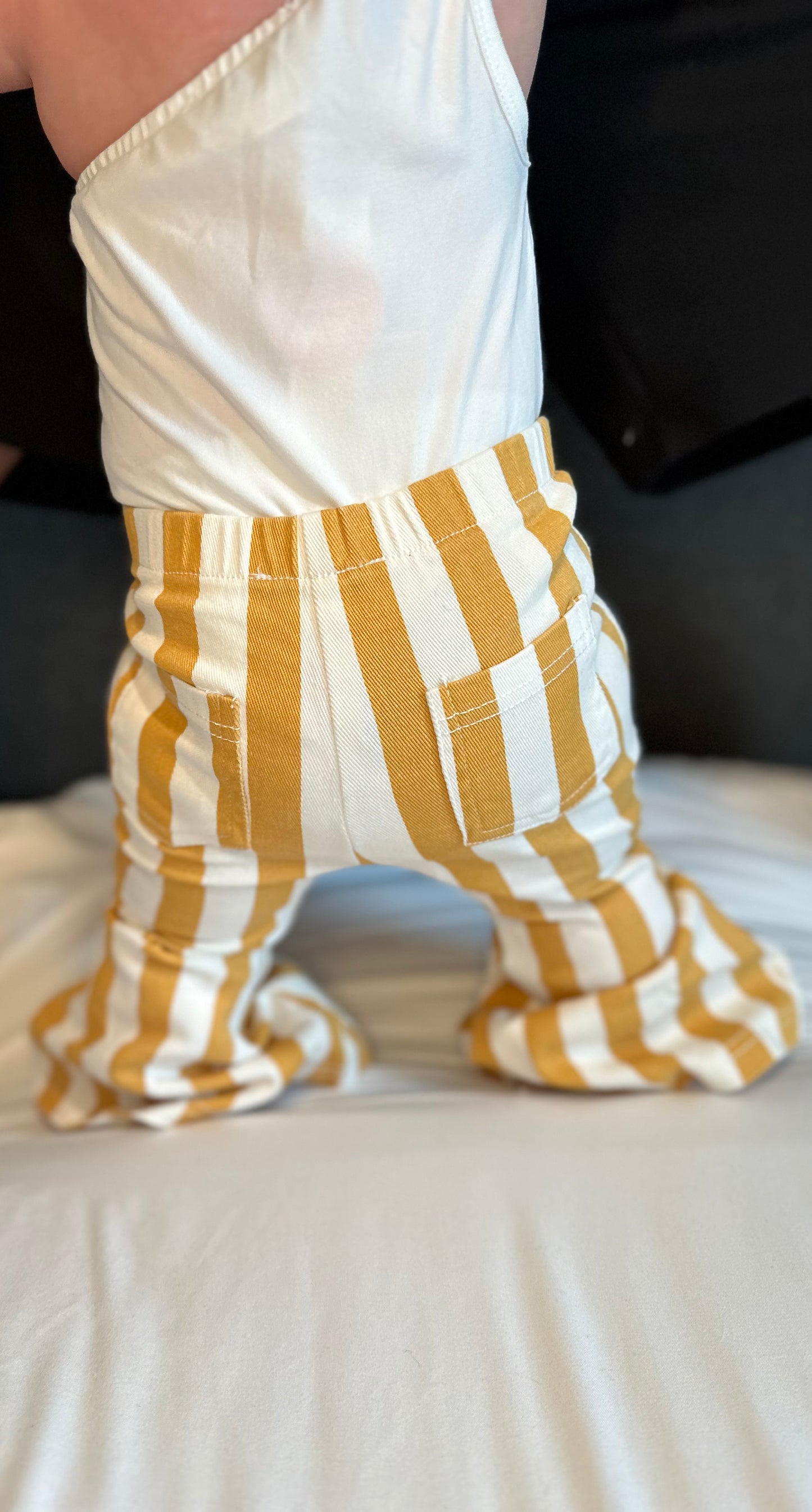 Landry Boho Denim Bell Bottoms - Vintage Yellow Stripe